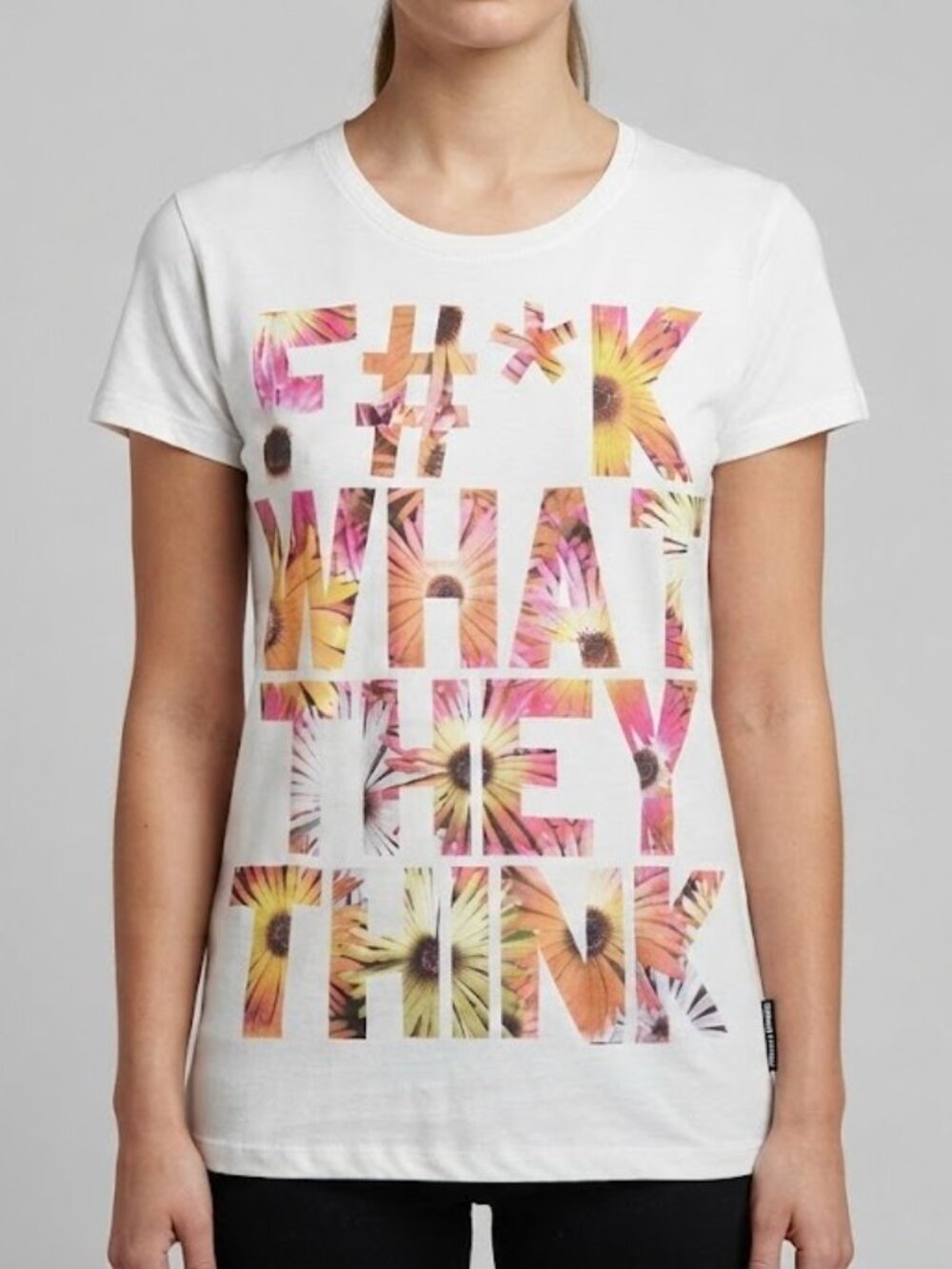Criminal Damage White Floral Graphic Short Sleeve Tee - 'F#K What They Think'